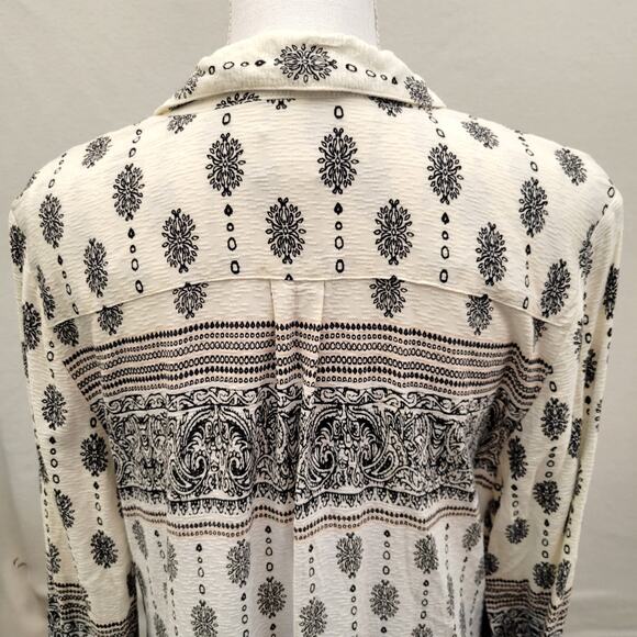 Chico's Button Up Shirt Women's 2, L Long Sleeve Batik Damask Side Slit Tunic - Picture 6 of 12